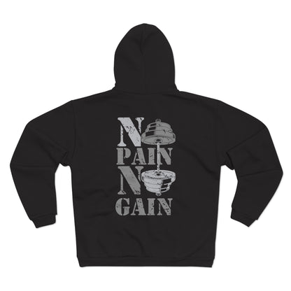 Gym Motivational Hooded Zip Sweatshirt - No Pain No Gain