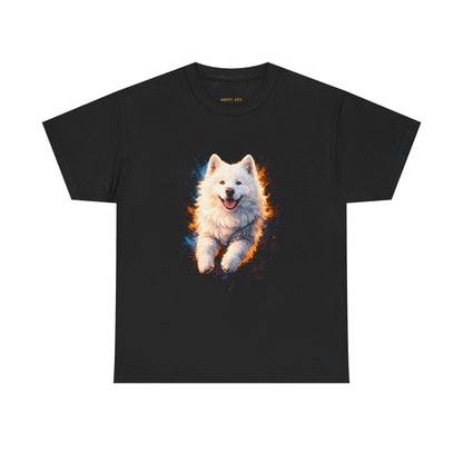 Samoyed Dog T‑Shirt — Happy White Dog Running Graphic Tee