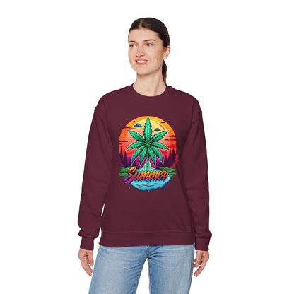 Summer Cannabis Leaf Swaetshirt – Retro Tropical Sunset