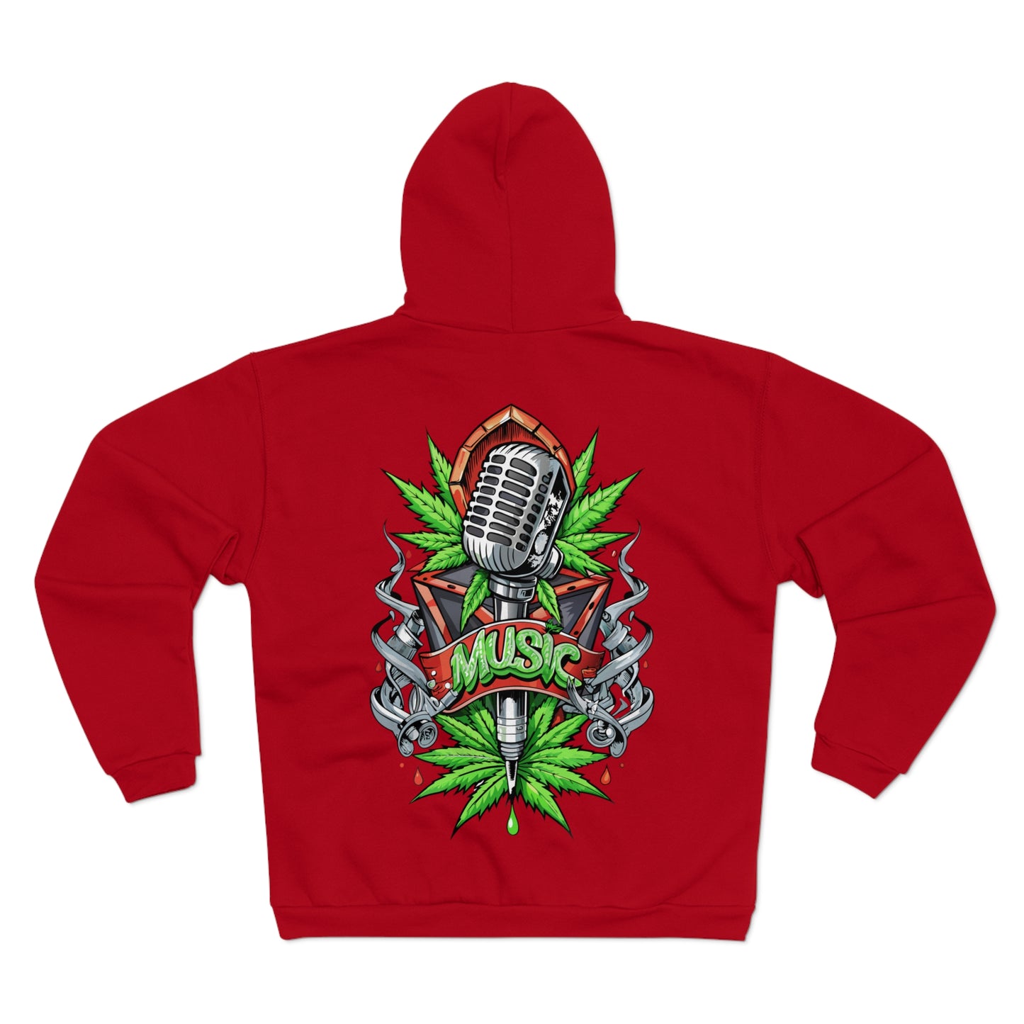 Music Microphone Zip Hoodie — Retro Mic & Leaf Graphic Zip Hoodie