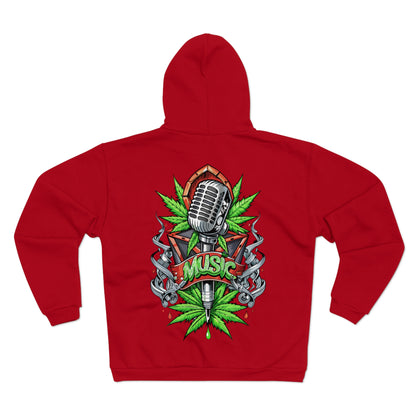Music Microphone Zip Hoodie — Retro Mic & Leaf Graphic Zip Hoodie