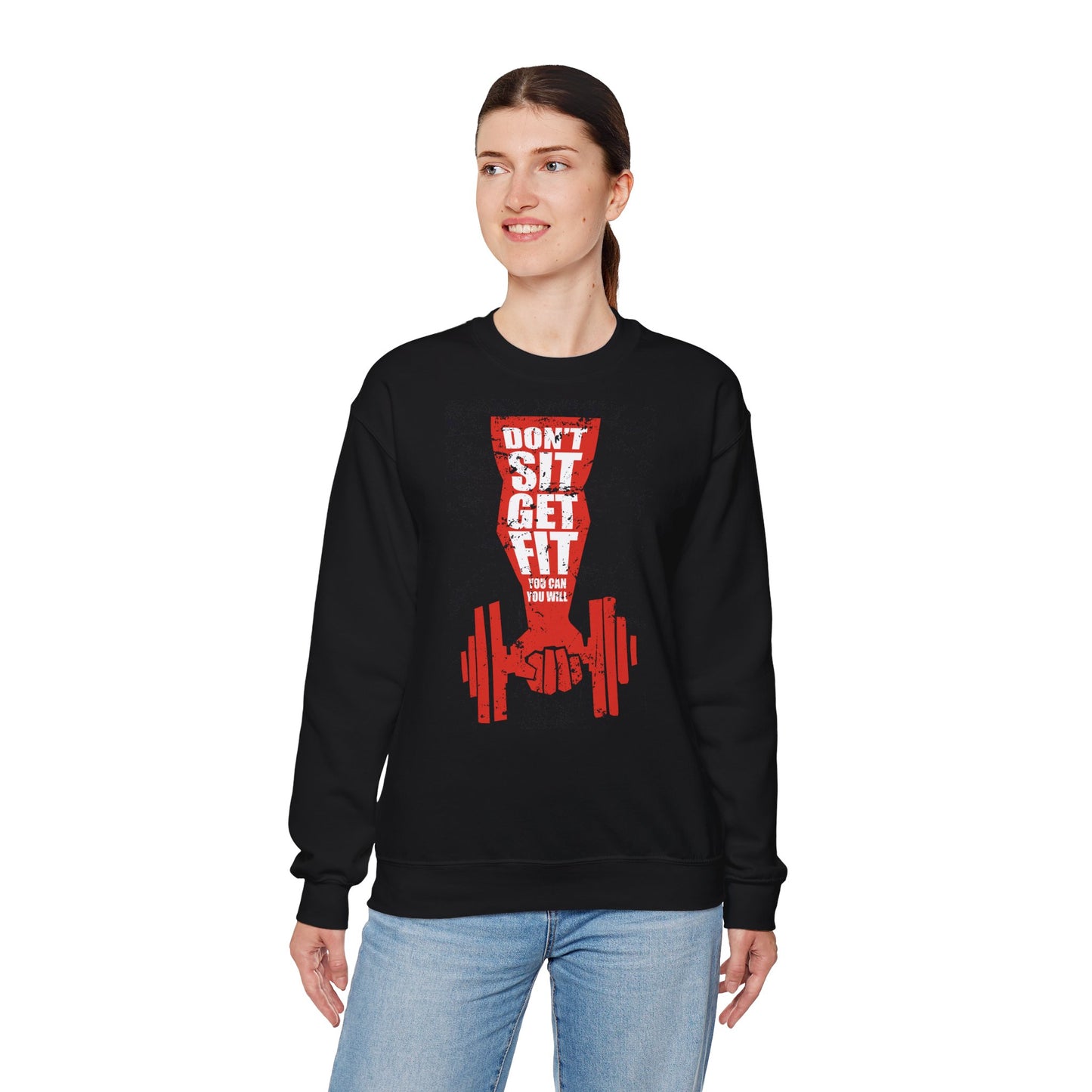 Motivational Workout Crewneck Sweatshirt - 'Don't Sit, Get Fit!'