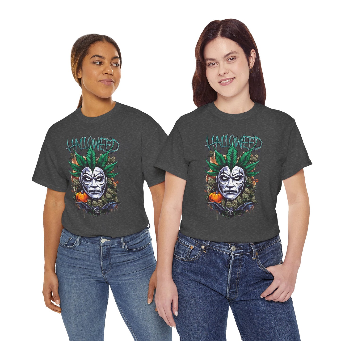 Hallowed Harvest Tee — Halloween Mask & Pumpkin Graphic T-Shirt