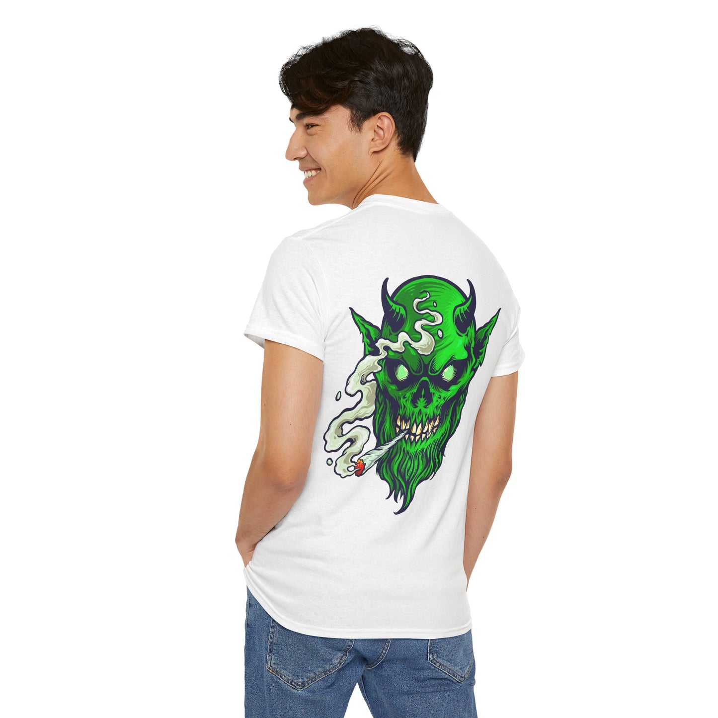 Smoking Green Demon Skull T-Shirt — Creepy Stoner Graphic Tee