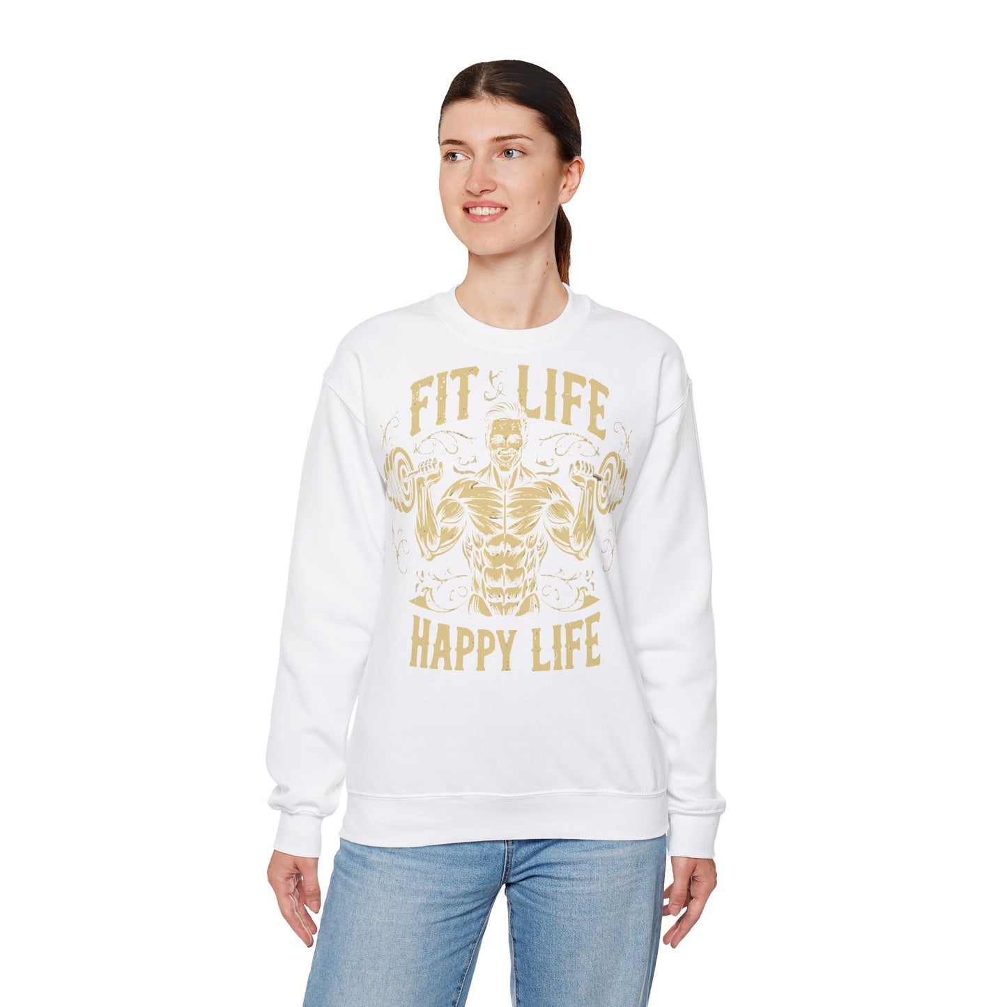 Fit Life Happy Life Unisex Heavy Blend™ Crewneck Sweatshirt - Perfect for Fitness Enthusiasts