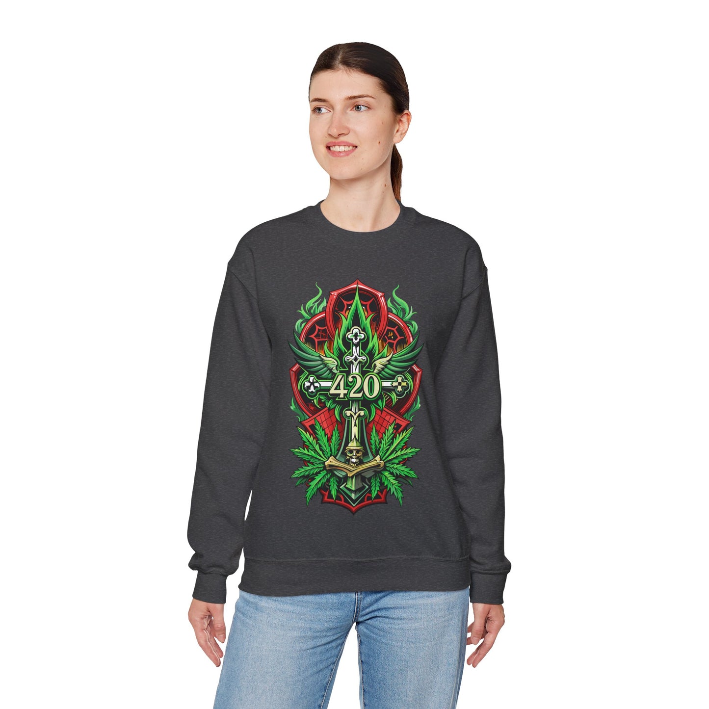 420 Cannabis Shield Sweatshirt – Marijuana Leaf Stoner Graphic