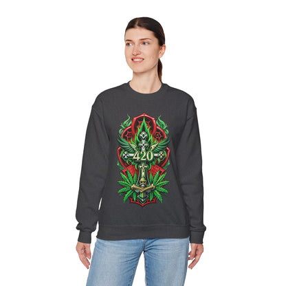 420 Cannabis Shield Sweatshirt – Marijuana Leaf Stoner Graphic
