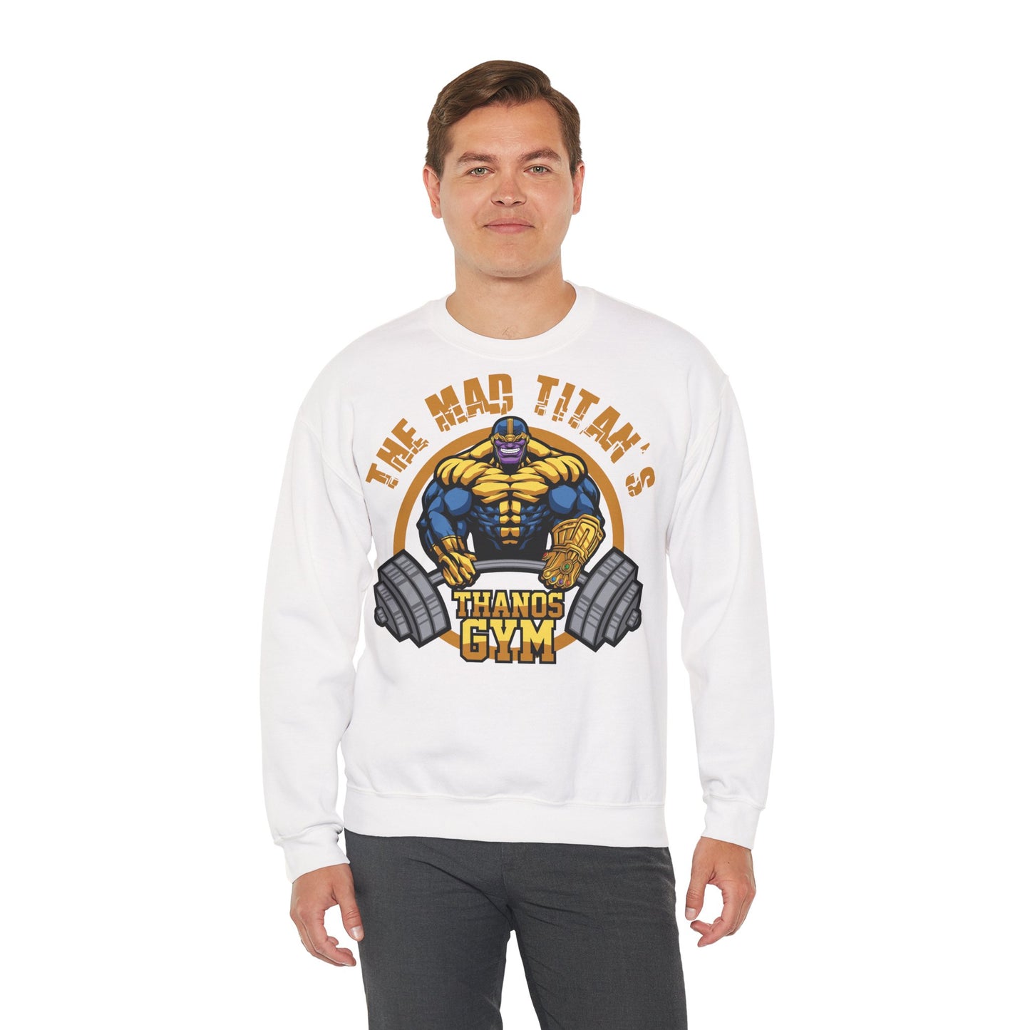 Thanos Gym Crewneck Sweatshirt - Unisex Heavy Blend™ - Perfect for Fitness Lovers White