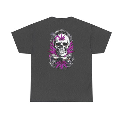 Skull & Purple Cannabis Leaf Tee - "High Times" Graphic T-Shirt Both