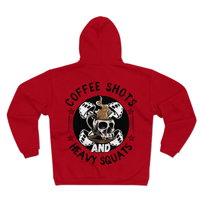 Funny Coffee and Heavy Squats Unisex Hooded Zip Sweatshirt - Perfect for Fitness Enthusiasts
