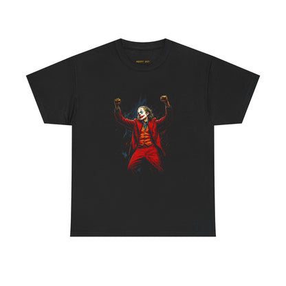 Joker Laugh Graphic Tee — Red Suit Villain Movie Shirt