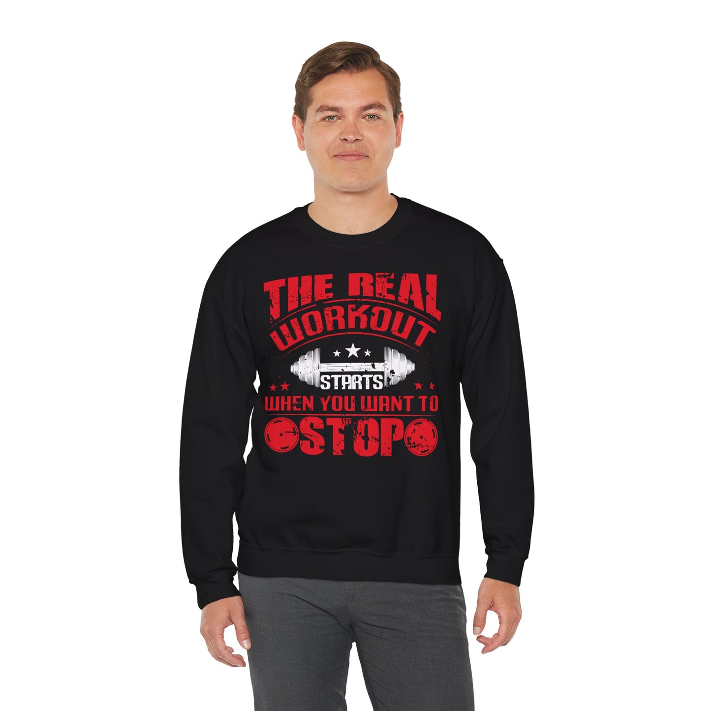 Motivational Gym Crewneck Sweatshirt - "The Real Workout Starts"