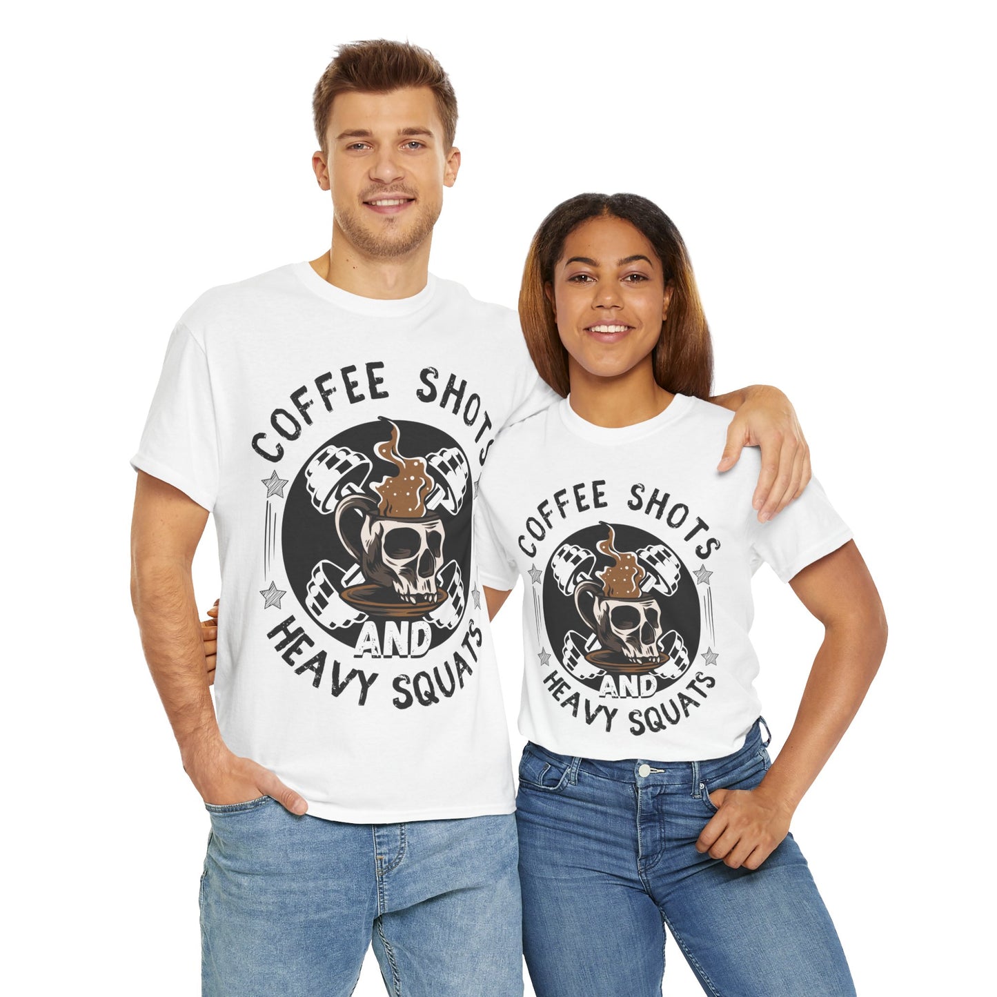 Funny Coffee and Heavy Squats Unisex Tee - Perfect for Fitness Enthusiasts