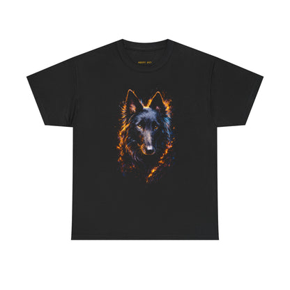 Wolf Portrait T-Shirt — Fiery Black Shepherd Graphic Tee
