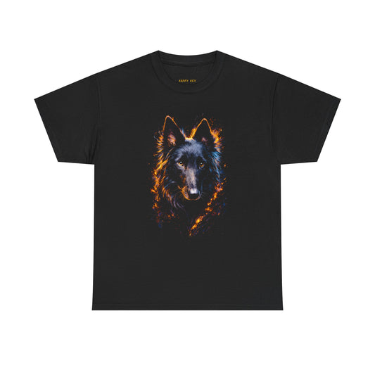 Wolf Portrait T-Shirt — Fiery Black Shepherd Graphic Tee
