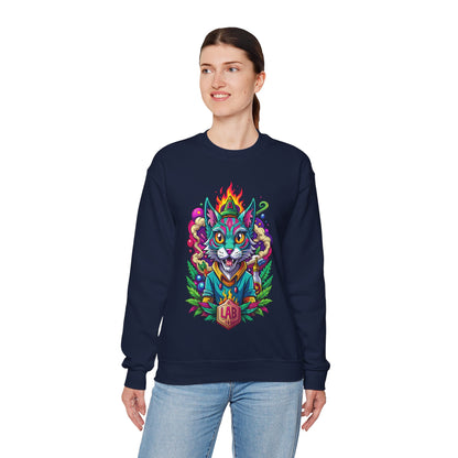 Psychedelic Flame Cat Graphic Sweatshirt — Colorful Trippy Cat Design