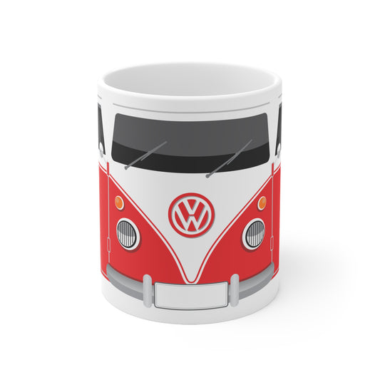 Vintage VW Bus Ceramic Coffee Mug - 11oz & 15oz - Perfect for Auto Enthusiasts Red