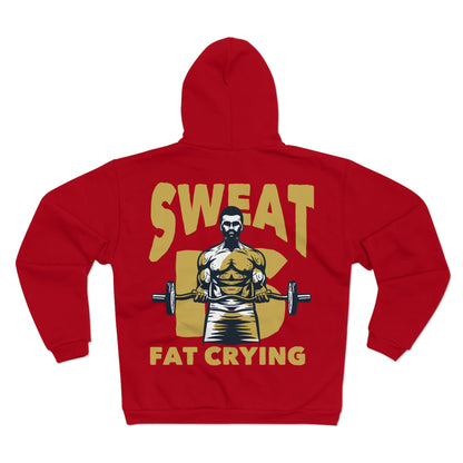 Motivational Unisex Hooded Zip Sweatshirt - "Sweat Fat Crying"