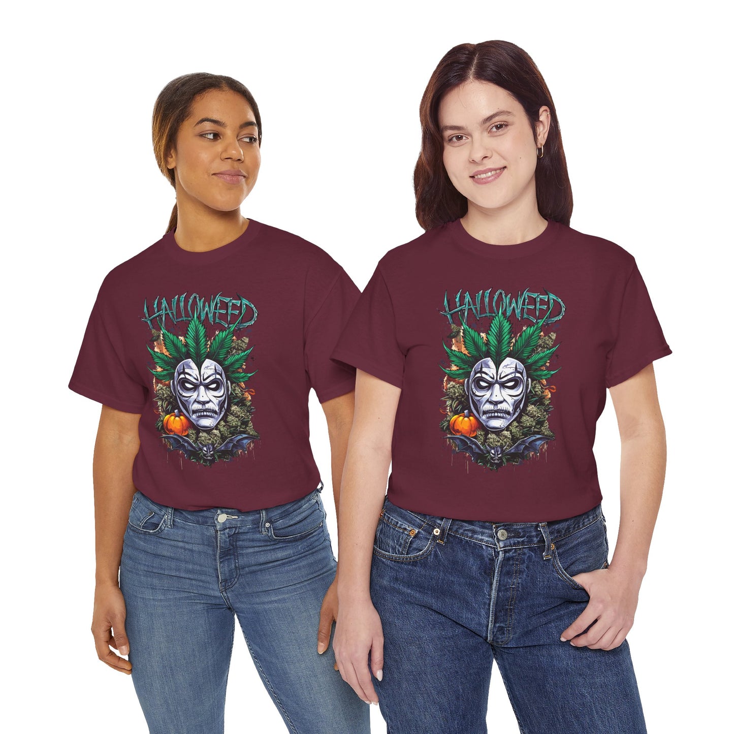 Hallowed Harvest Tee — Halloween Mask & Pumpkin Graphic T-Shirt