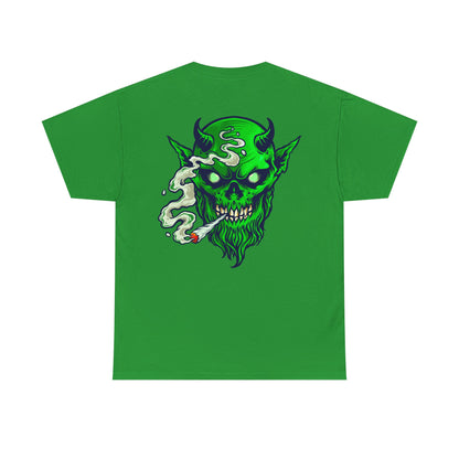 Smoking Green Demon Skull T-Shirt — Creepy Stoner Graphic Tee