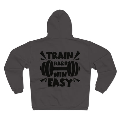 Motivational Unisex Hooded Zip Sweatshirt - "Train Hard Win Easy"
