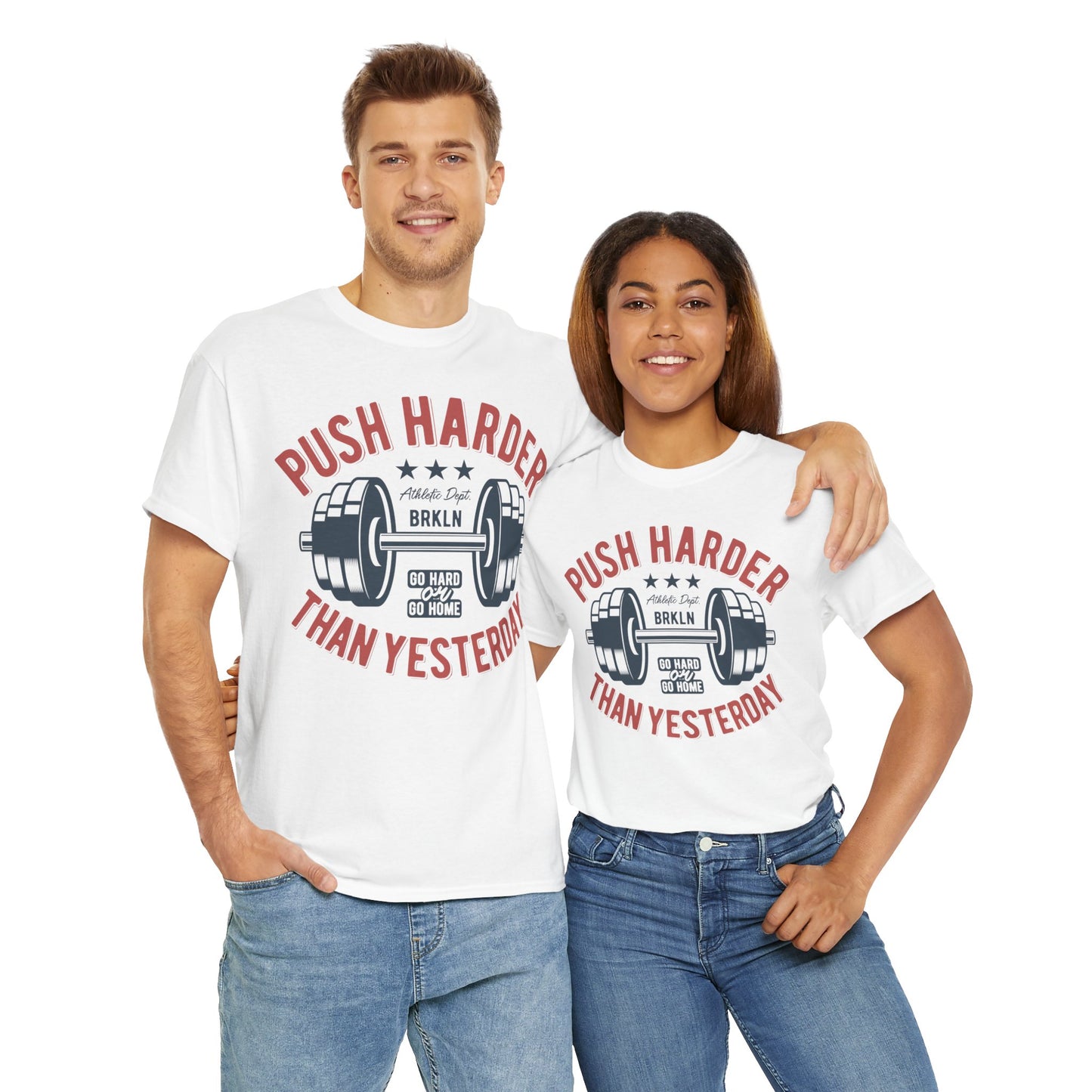 Motivational Fitness Tee - "Push Harder Than Yesterday" Unisex Heavy Cotton T-Shirt