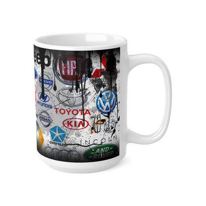 Car Enthusiast Ceramic Coffee Cups - 11oz & 15oz with Automotive Logos Design