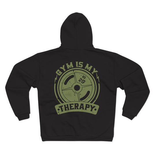 Gym Is My Therapy Unisex Hooded Zip Sweatshirt - Fitness Motivational Apparel