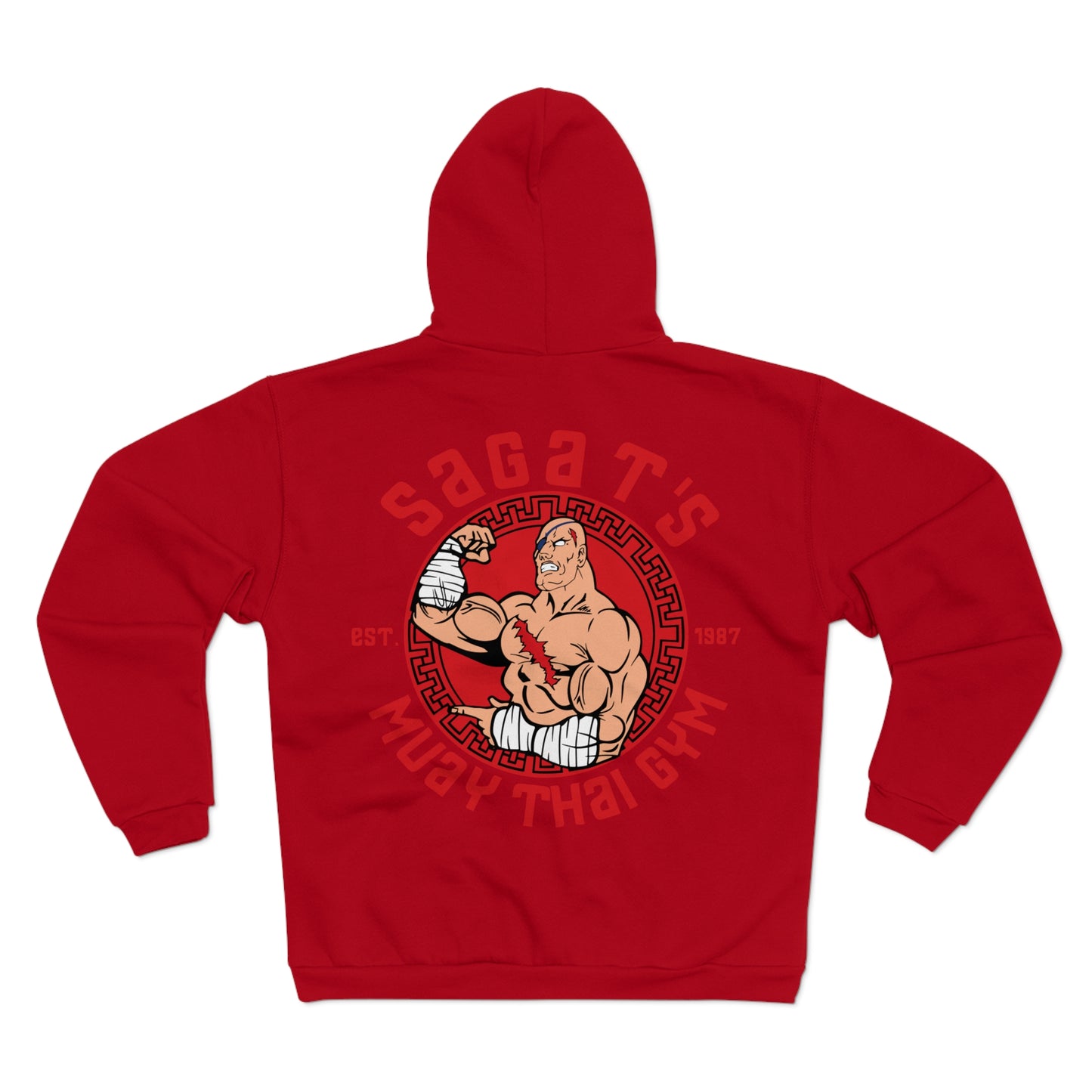 Sagat's Muay Thai Gym Unisex Hooded Zip Sweatshirt - Athletic Style for Fitness Enthusiasts