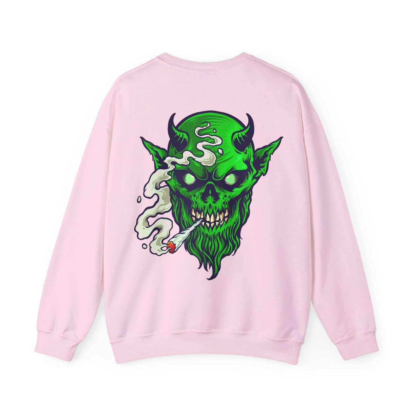 Smoking Green Demon Skull Sweatshirt — Creepy Stoner Graphic