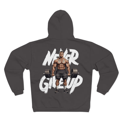 Unisex Hooded Zip Sweatshirt - 'Never Give Up' Fitness Motivation