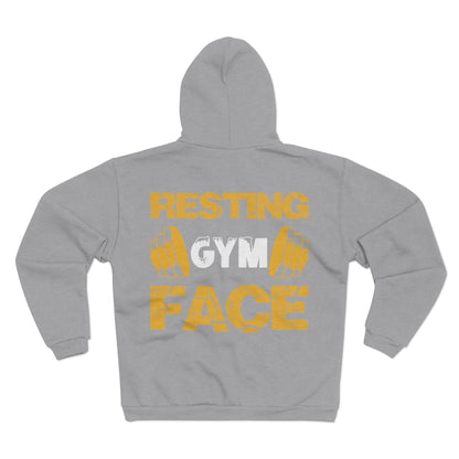 Resting Gym Face Unisex Hooded Zip Sweatshirt - Cozy Fitness Apparel
