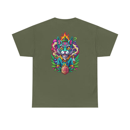 Psychedelic Flame Cat Graphic Tee — Colorful Trippy Cat Design