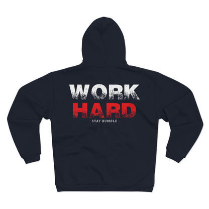 Motivational Unisex Hooded Zip Sweatshirt – 'Work Hard Stay Humble'