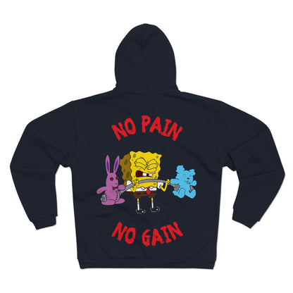 SpongeBob No Pain No Gain Hoodie - Unisex Zip Sweatshirt for Fun & Fitness Lovers