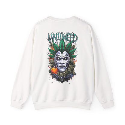 Hallowed Harvest — Halloween Mask & Pumpkin Graphic Sweatshirt