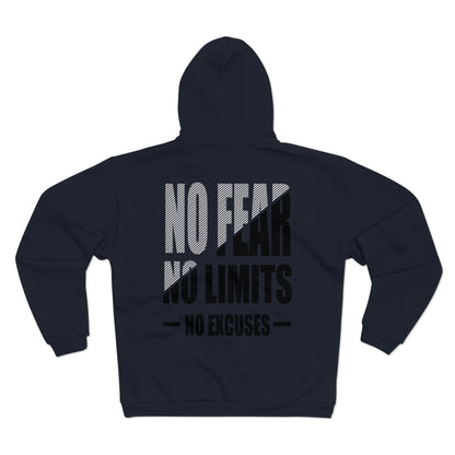 Motivational Zip Hoodie - "No Fear, No Limits, No Excuses"