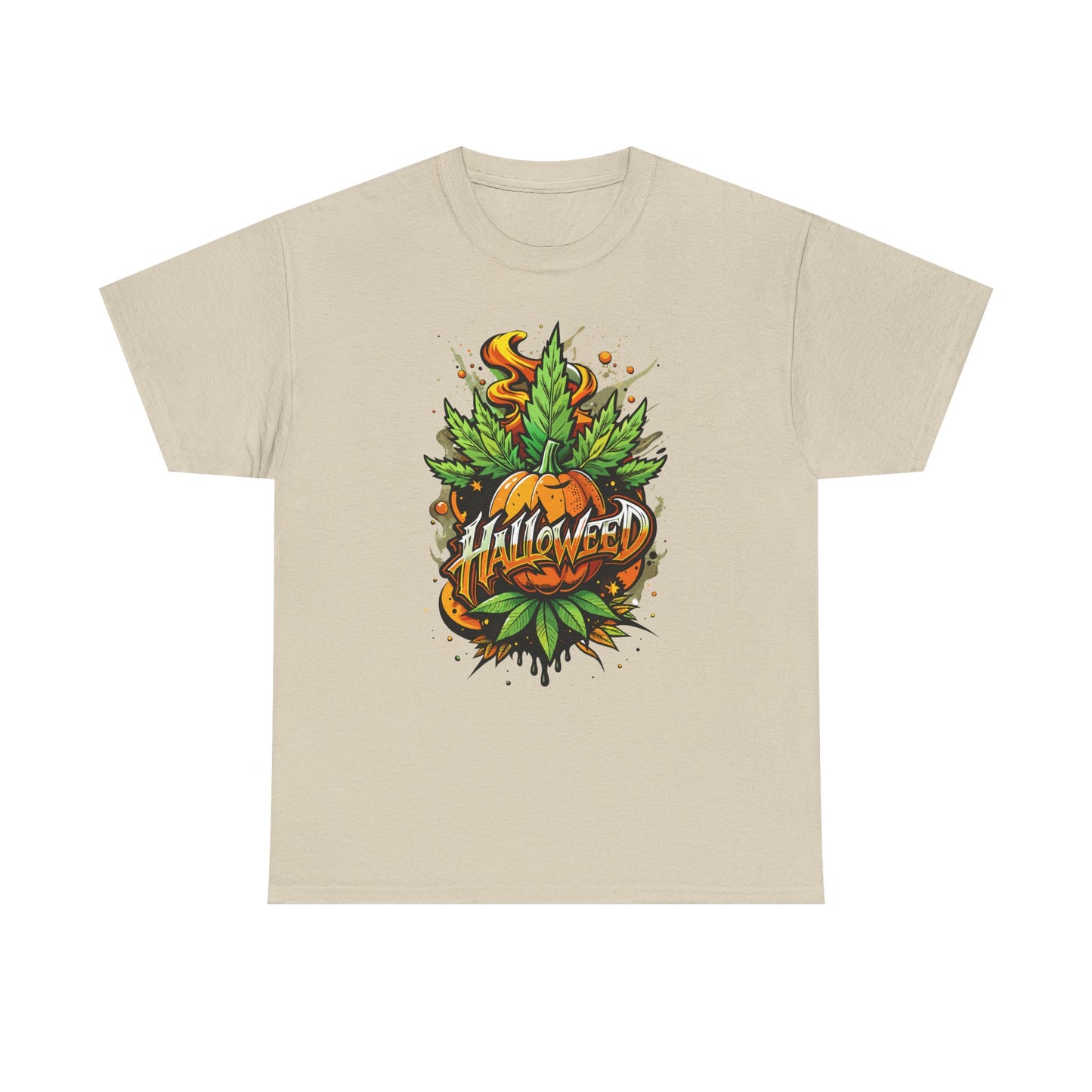 Halloween Pumpkin Graphic Tee — 'Halloween' Pumpkin & Leaves Illustration