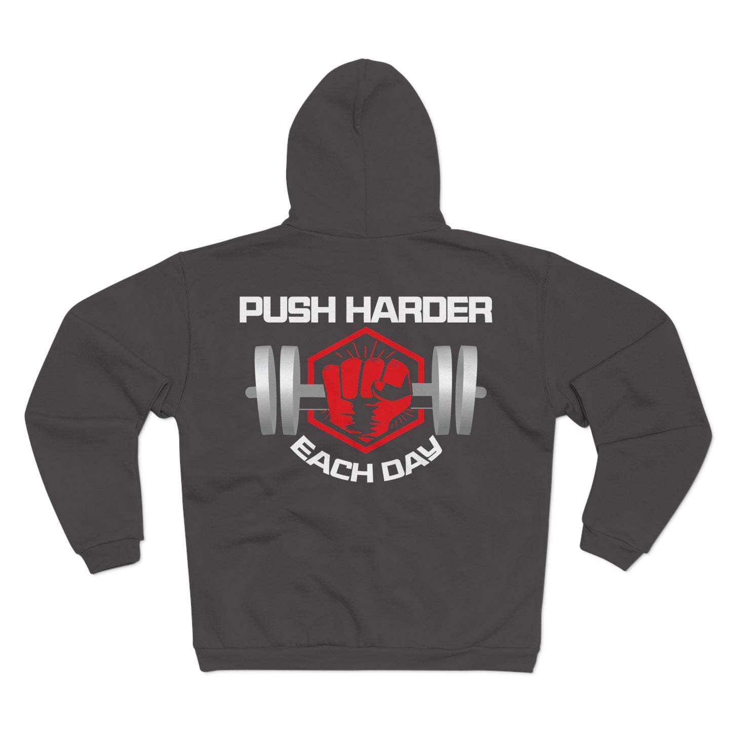 Motivational Unisex Zip Sweatshirt - 'Push Harder Each Day' Fitness Hoodie