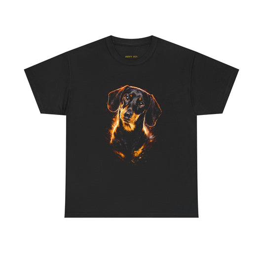 Dachshund Portrait Tee — Fiery Neon Dog Graphic T-Shirt