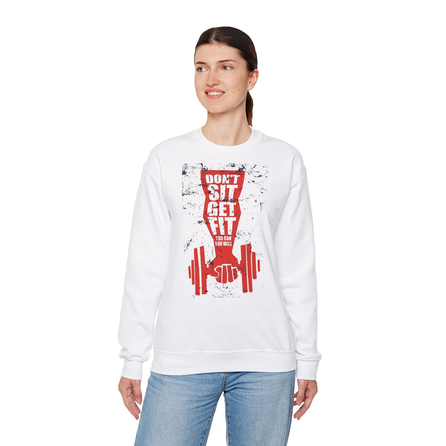 Motivational Workout Crewneck Sweatshirt - 'Don't Sit, Get Fit!'