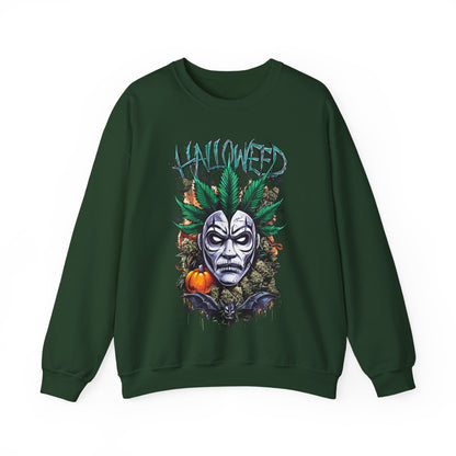 Hallowed Harvest — Halloween Mask & Pumpkin Graphic Sweatshirt