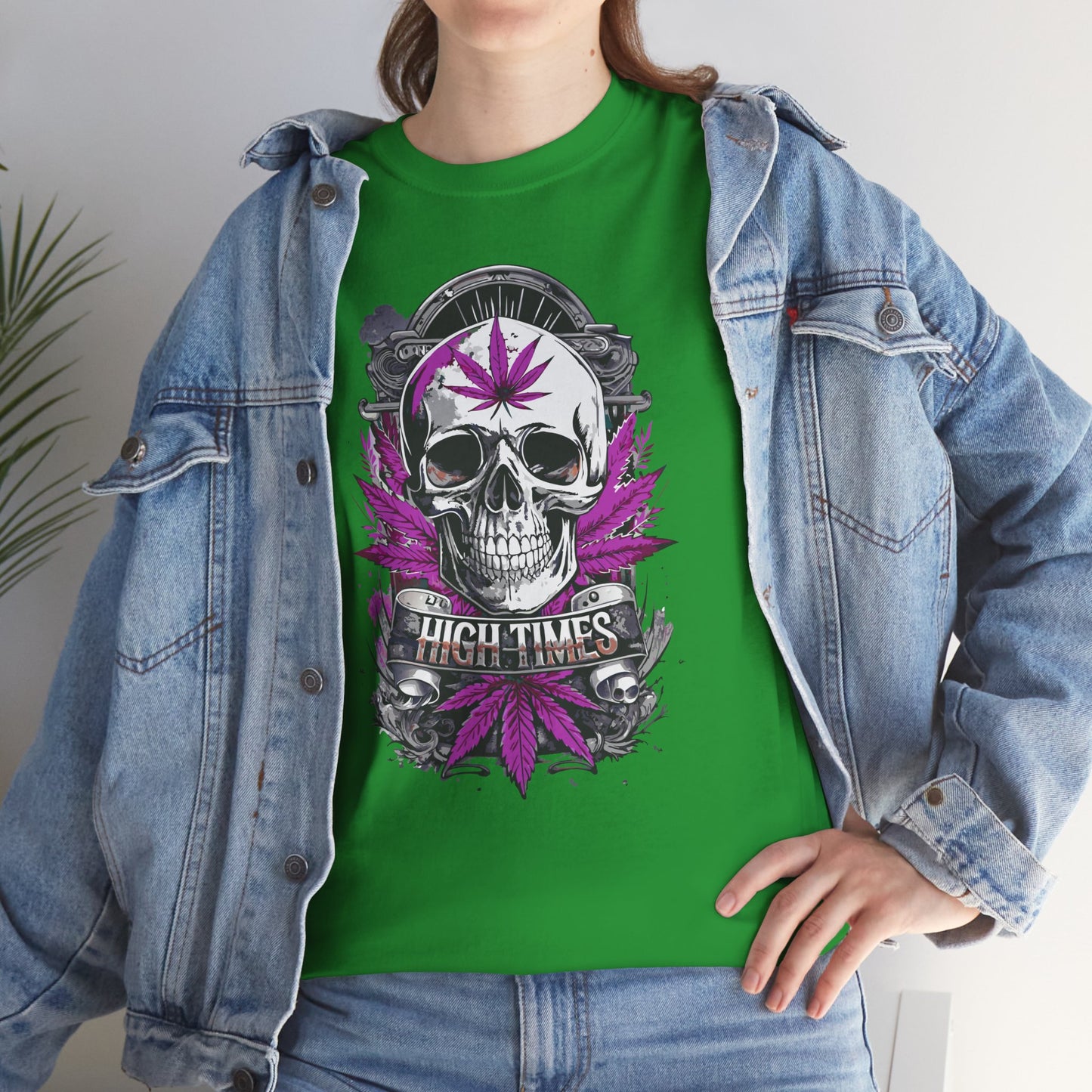 Skull & Purple Cannabis Leaf Tee - "High Times" Graphic T-Shirt