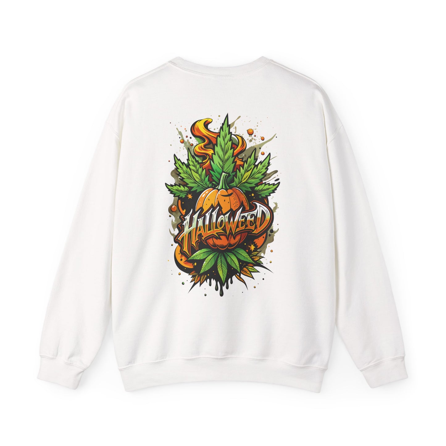 Halloween Pumpkin Graphic Sweatshirt — 'Halloween' Pumpkin & Leaves Illustration
