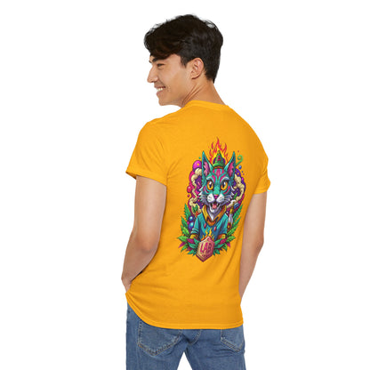 Psychedelic Flame Cat Graphic Tee — Colorful Trippy Cat Design