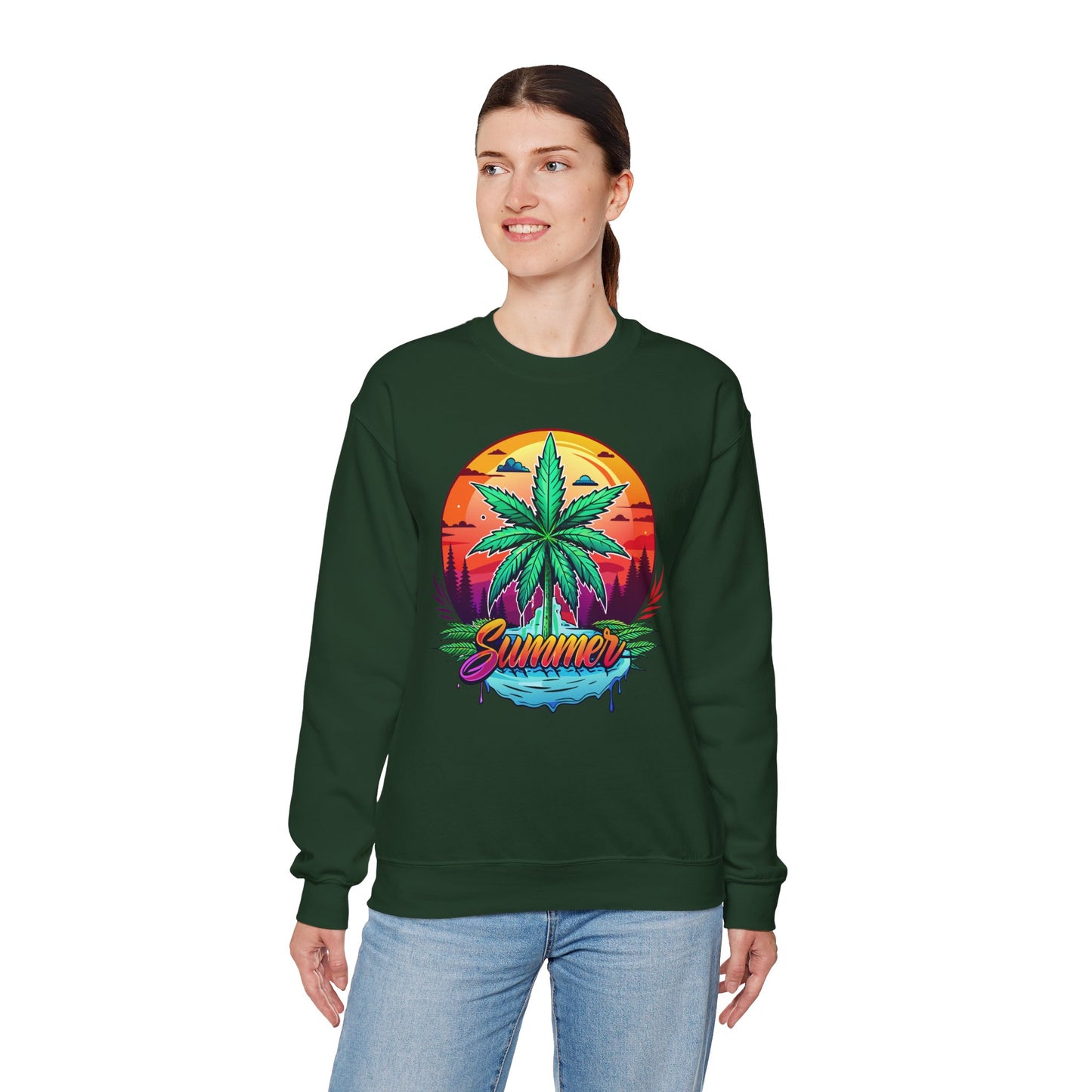 Summer Cannabis Leaf Swaetshirt – Retro Tropical Sunset