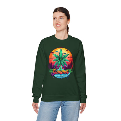 Summer Cannabis Leaf Swaetshirt – Retro Tropical Sunset