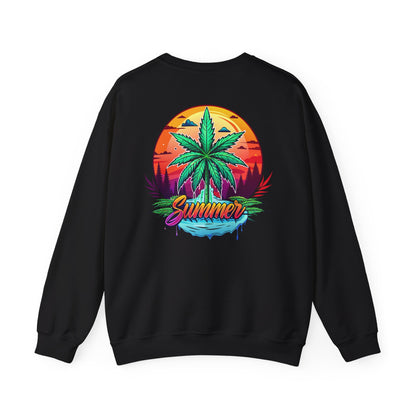 Summer Cannabis Leaf Swaetshirt – Retro Tropical Sunset