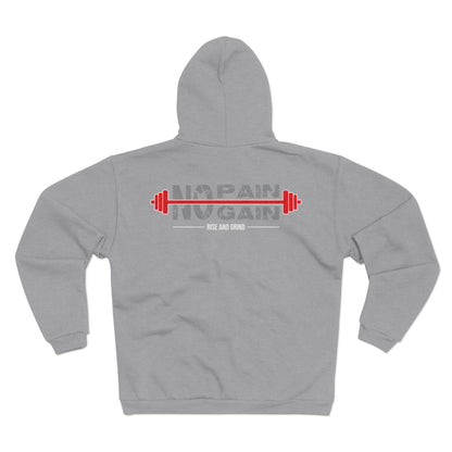 No Pain No Gain Unisex Hooded Zip Sweatshirt - Fitness Motivation Apparel