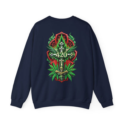 420 Cannabis Shield Sweatshirt – Marijuana Leaf Stoner Graphic